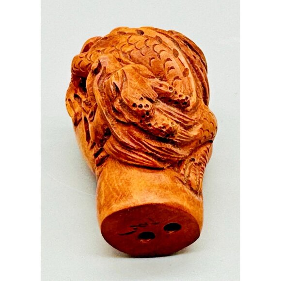 Netsuke Hand Carved Boxwood Dragon Toggle Luck Charm 2 inch Japanese Inro Ojime - Picture 4 of 7